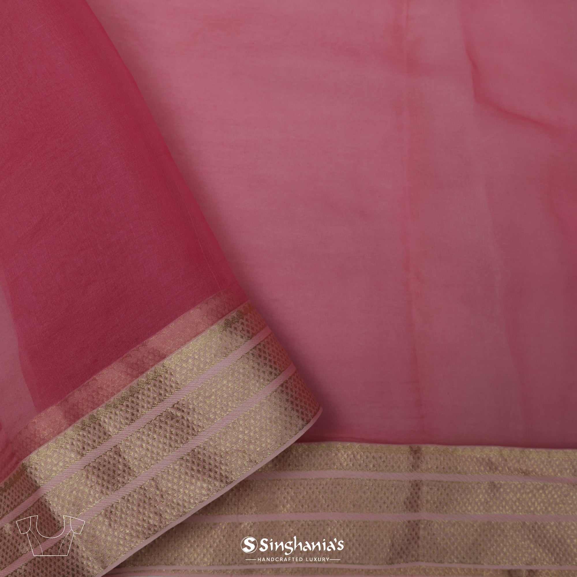 Ruber Pink Printed Organza Saree With Embroidery