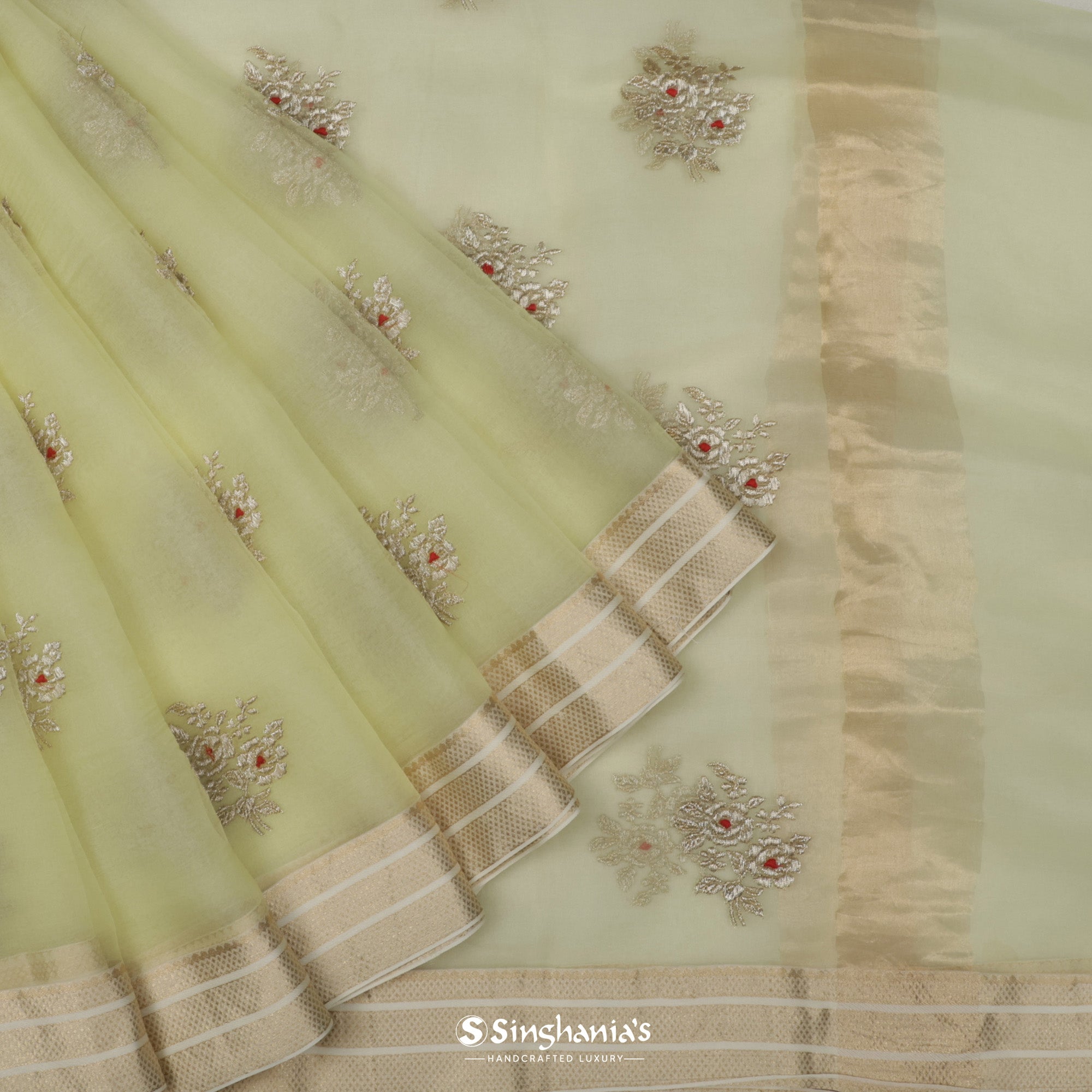 Light Yellow Organza Saree With Embroidery