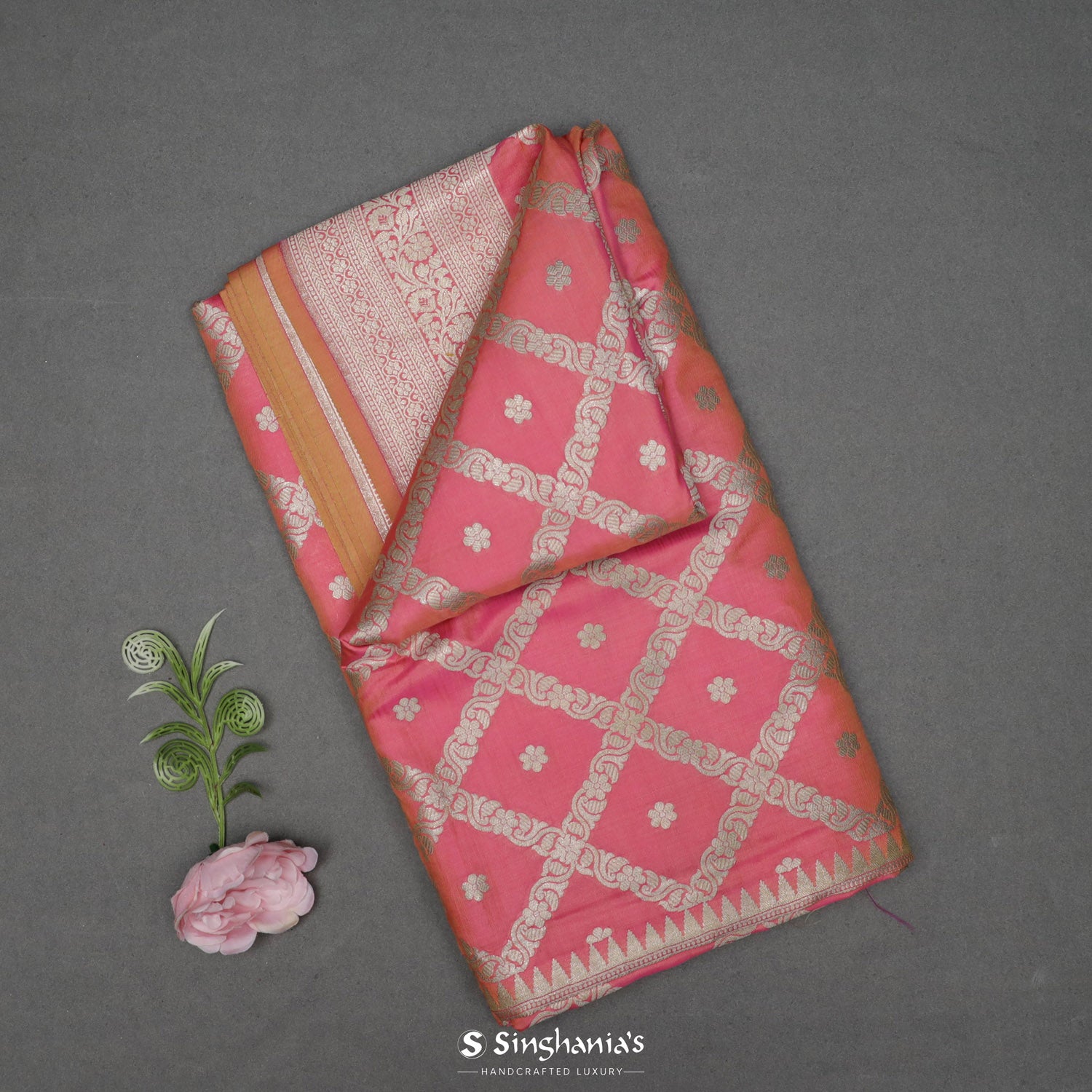 Candy Pink Silk Saree With Banarasi Weaving