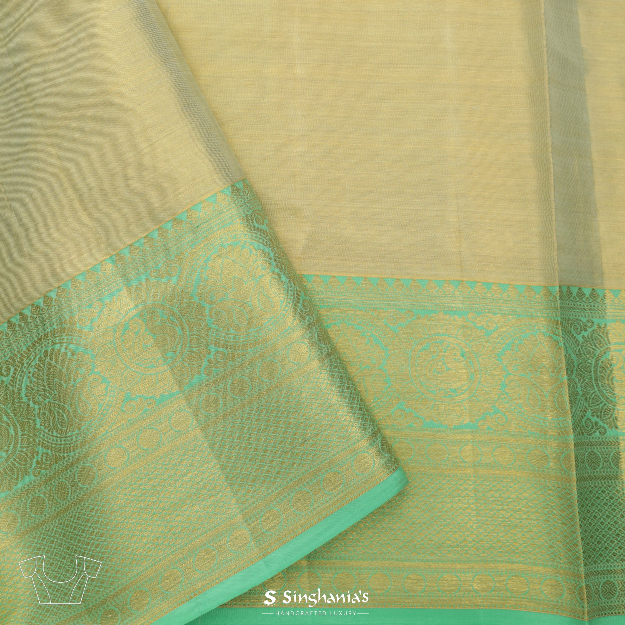 Pastel Peach Tissue Kanjivaram Silk Saree With Floral Jaal Weaving