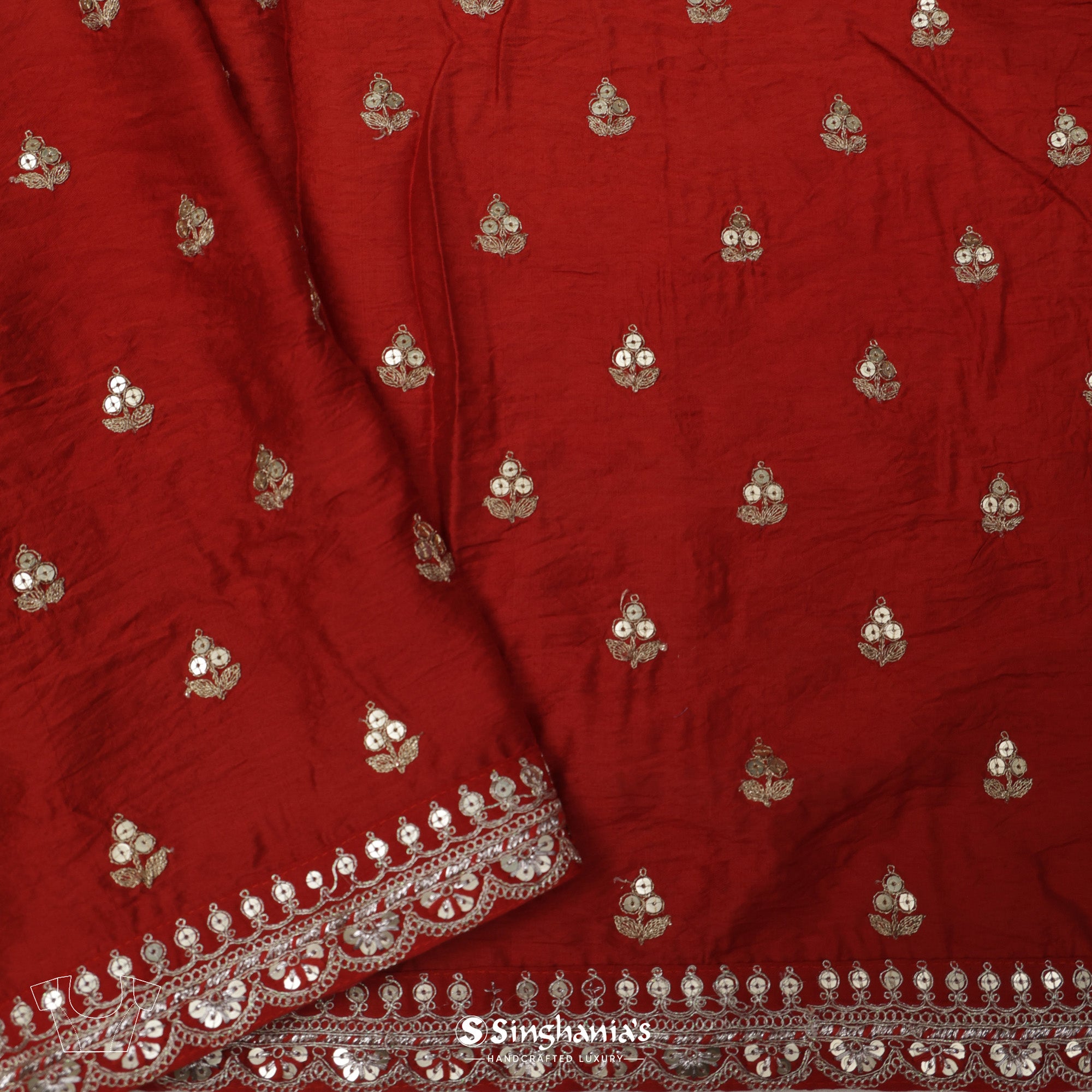 Passion Red Printed Organza Saree With Embroidery
