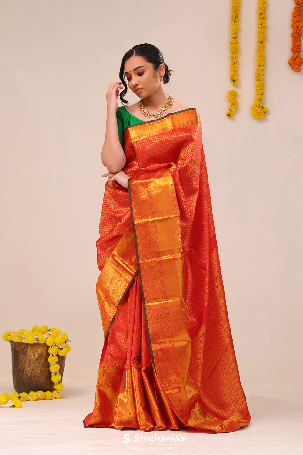 Cardinal Red Butti Kanjivaram Silk Saree