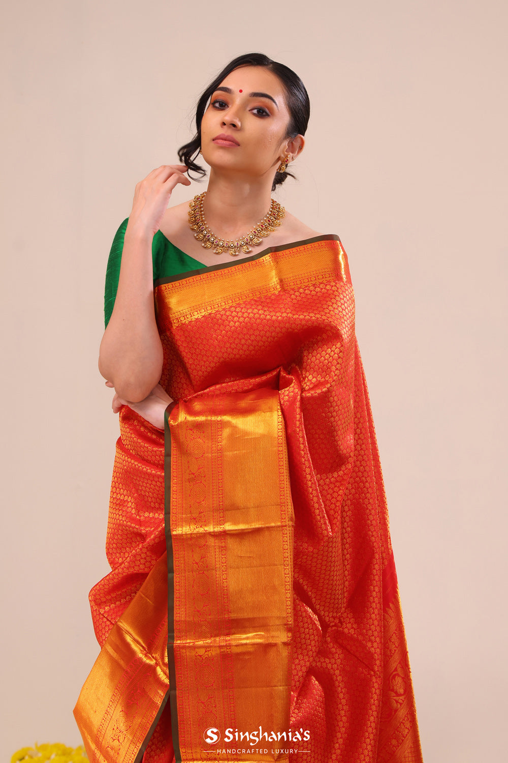 Cardinal Red Butti Kanjivaram Silk Saree