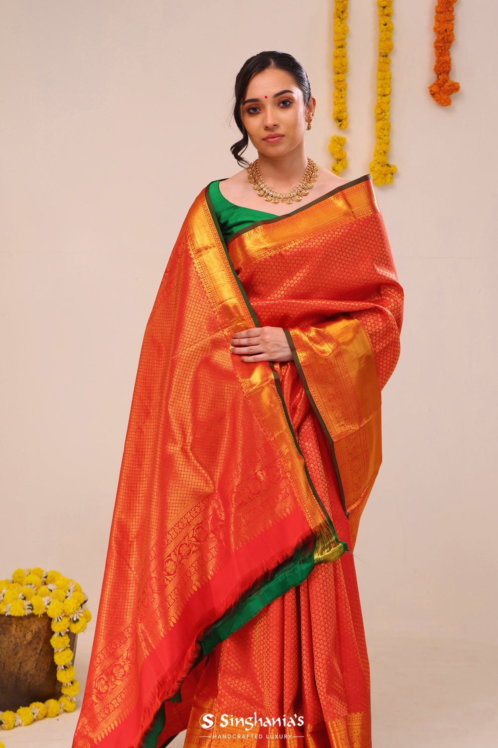 Cardinal Red Butti Kanjivaram Silk Saree