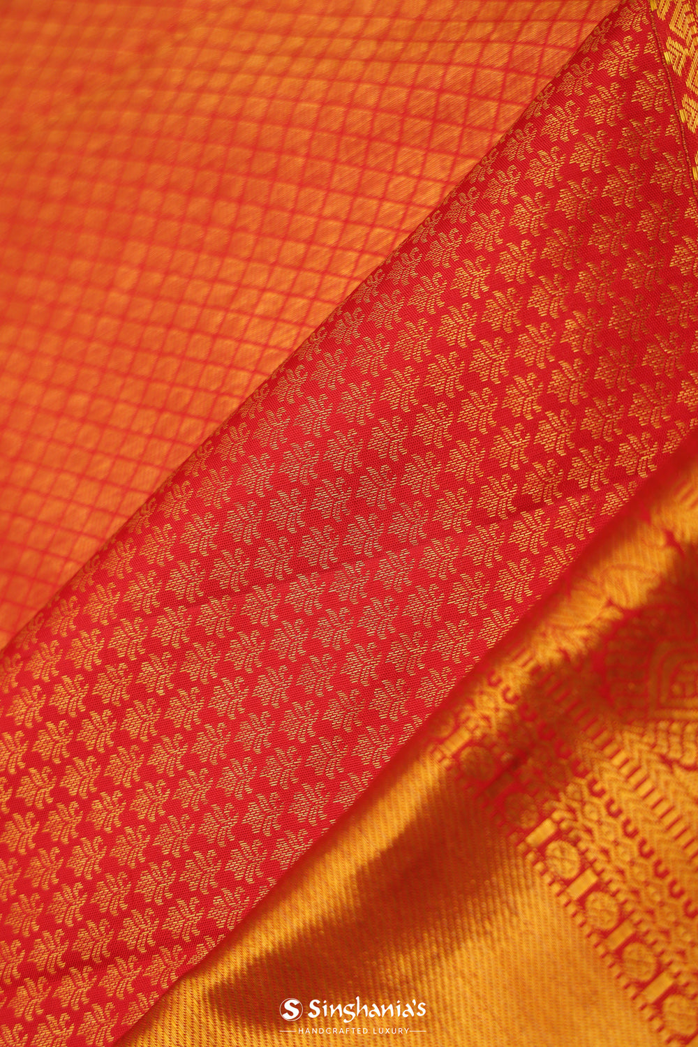 Cardinal Red Butti Kanjivaram Silk Saree