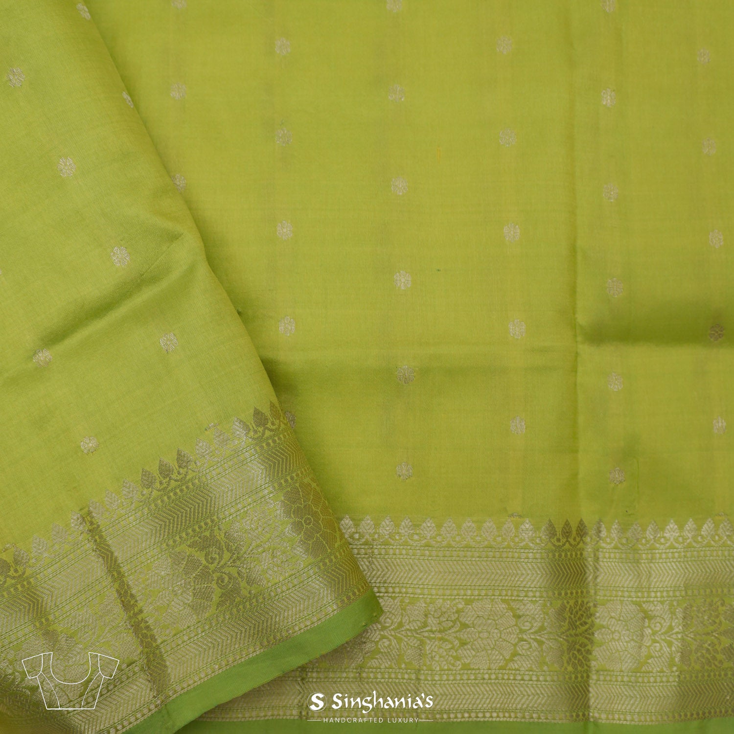 Pear Green Silk Saree With Banarasi Weaving