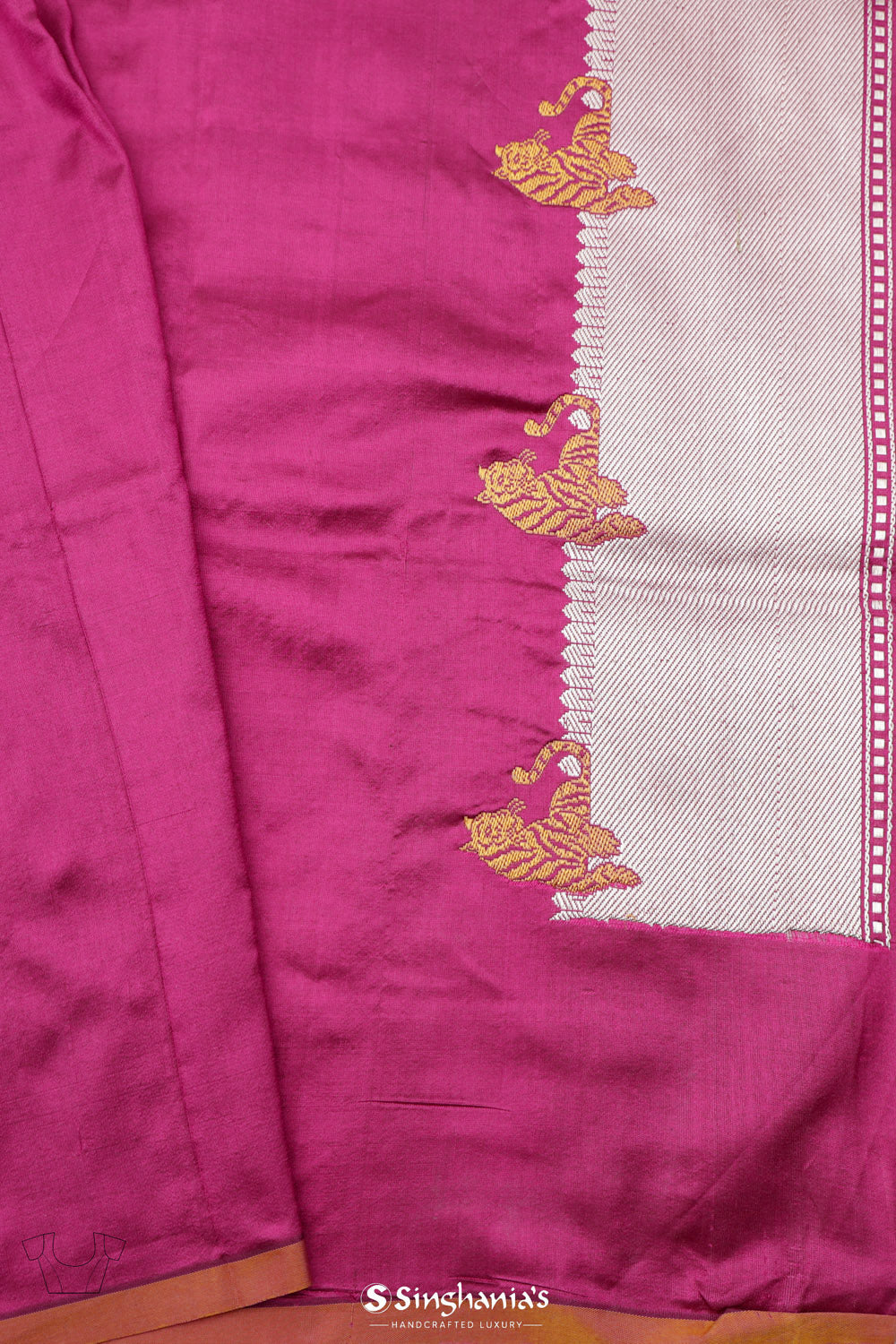 Traffic Purple Banarasi Silk Saree With Tiger Design