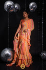 Peach Orange Printed Chiffon Saree With Mirror Embroidery