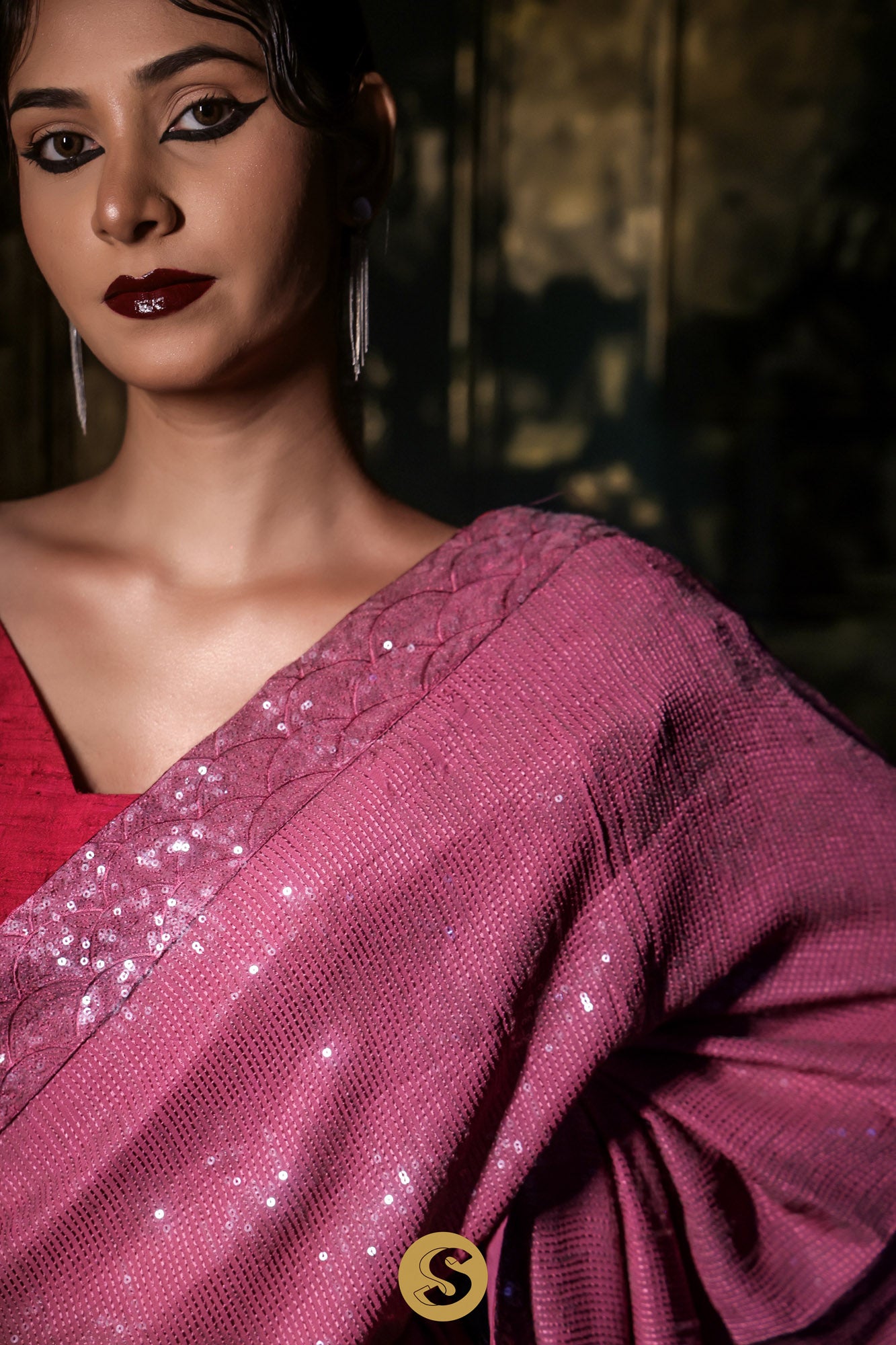 Blush Pink Georgette Saree With Sequins Embroidery