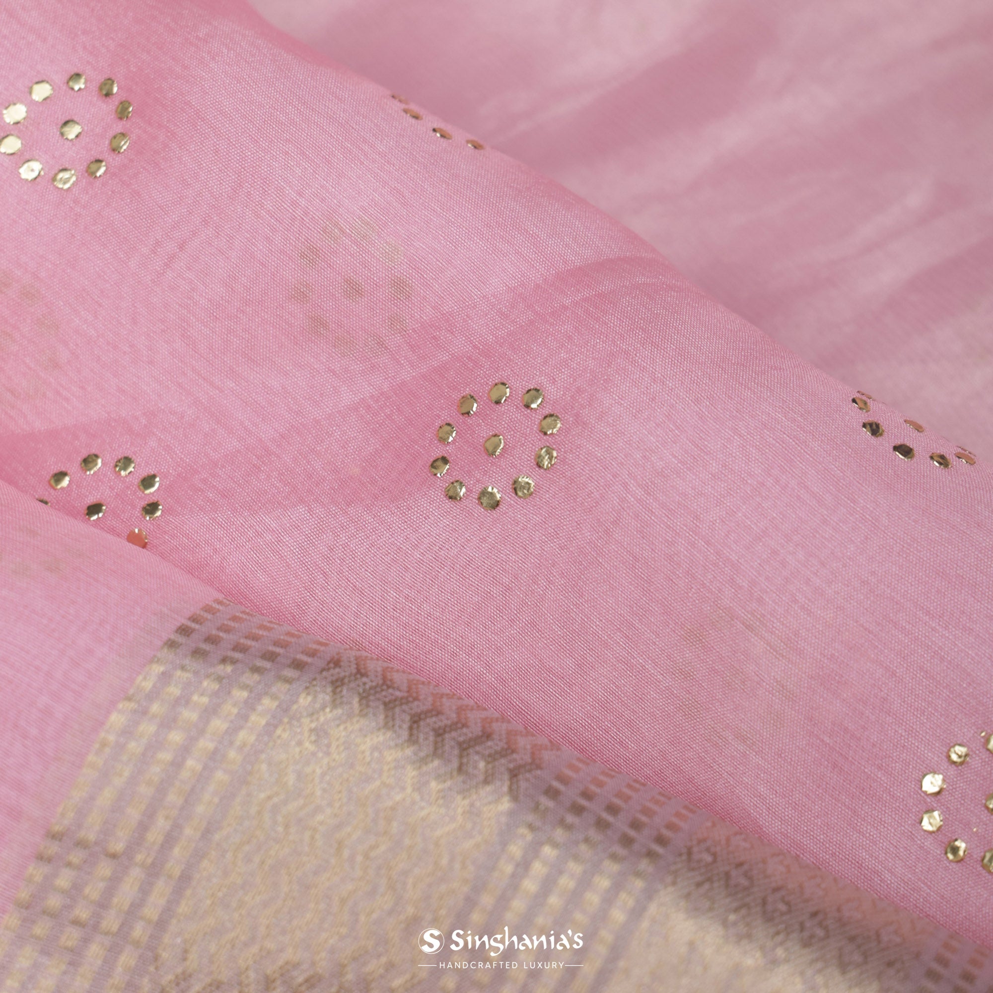 Cameo Pink Organza Tussar Saree With Mukaish Work