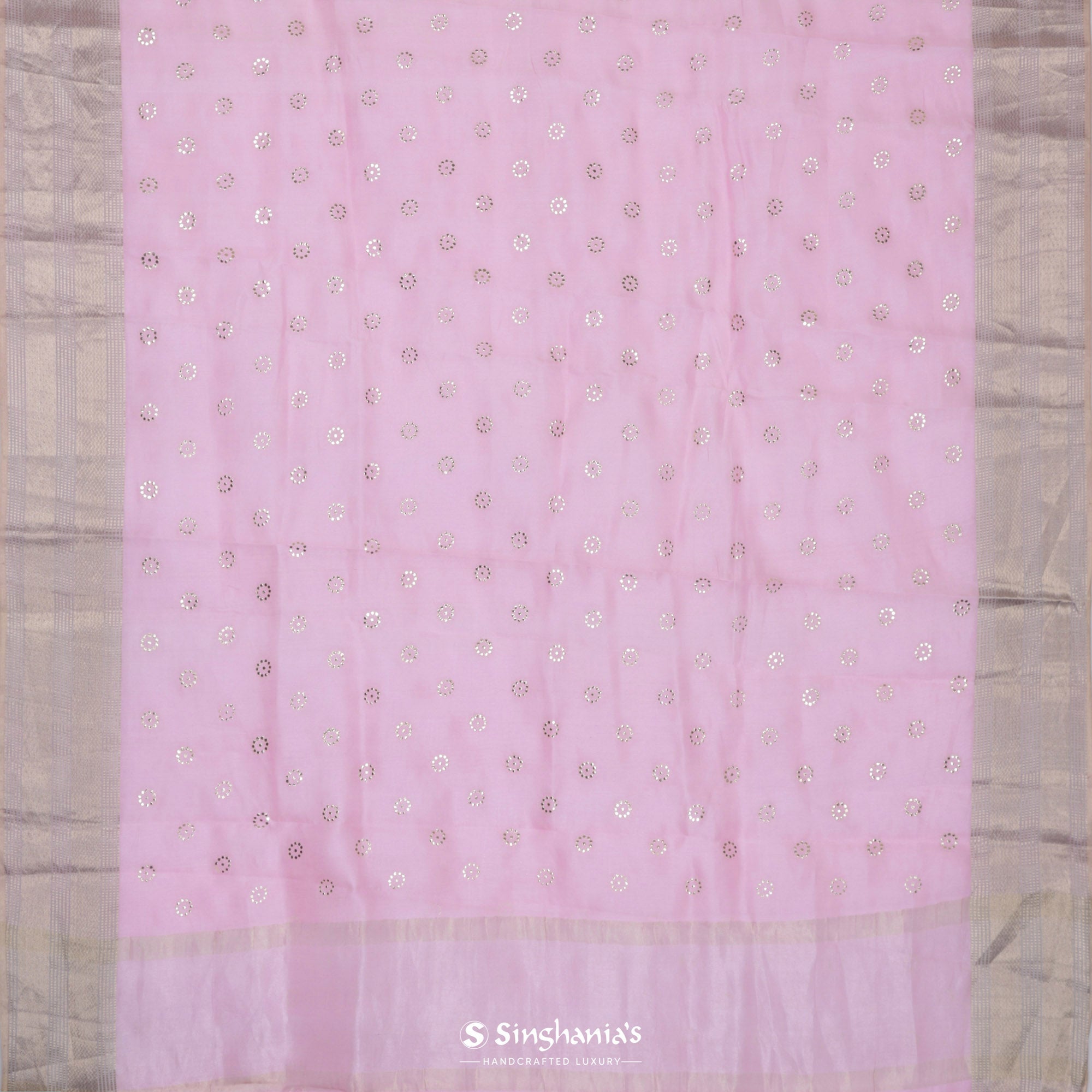 Cameo Pink Organza Tussar Saree With Mukaish Work