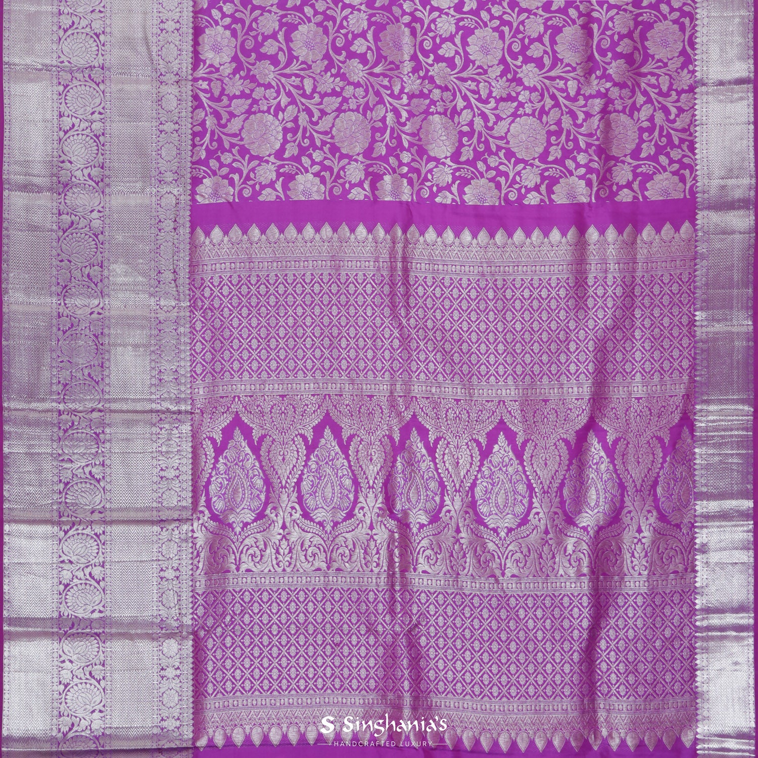 Mauveine Kanjivaram Saree With Floral Jaal Pattern
