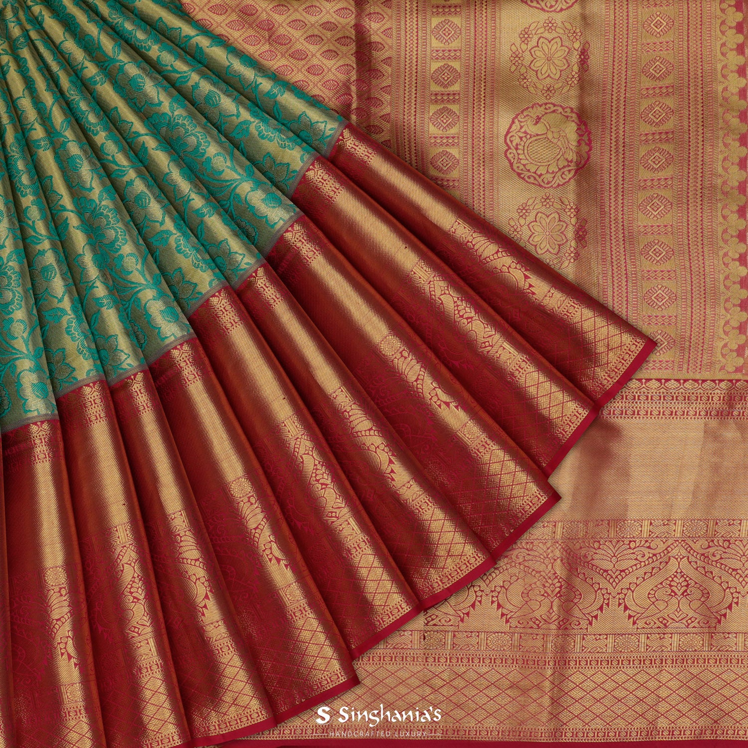 Pale Lime Yellow Kanjivaram Silk Saree With Floral Jaal Pattern