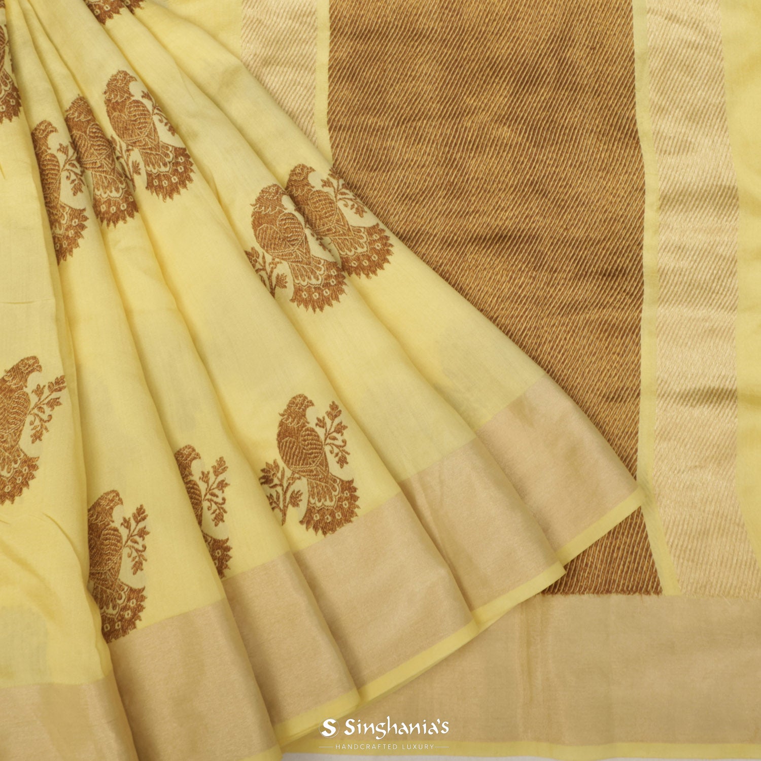 Citrus Brown Silk Saree With Banarasi Weaving