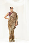 Moss Green Printed Ajrakh Silk Saree