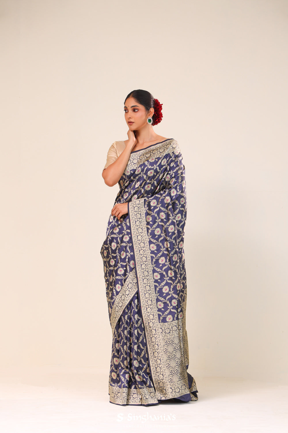 Admiral Blue Chiniya Banarasi Silk Saree