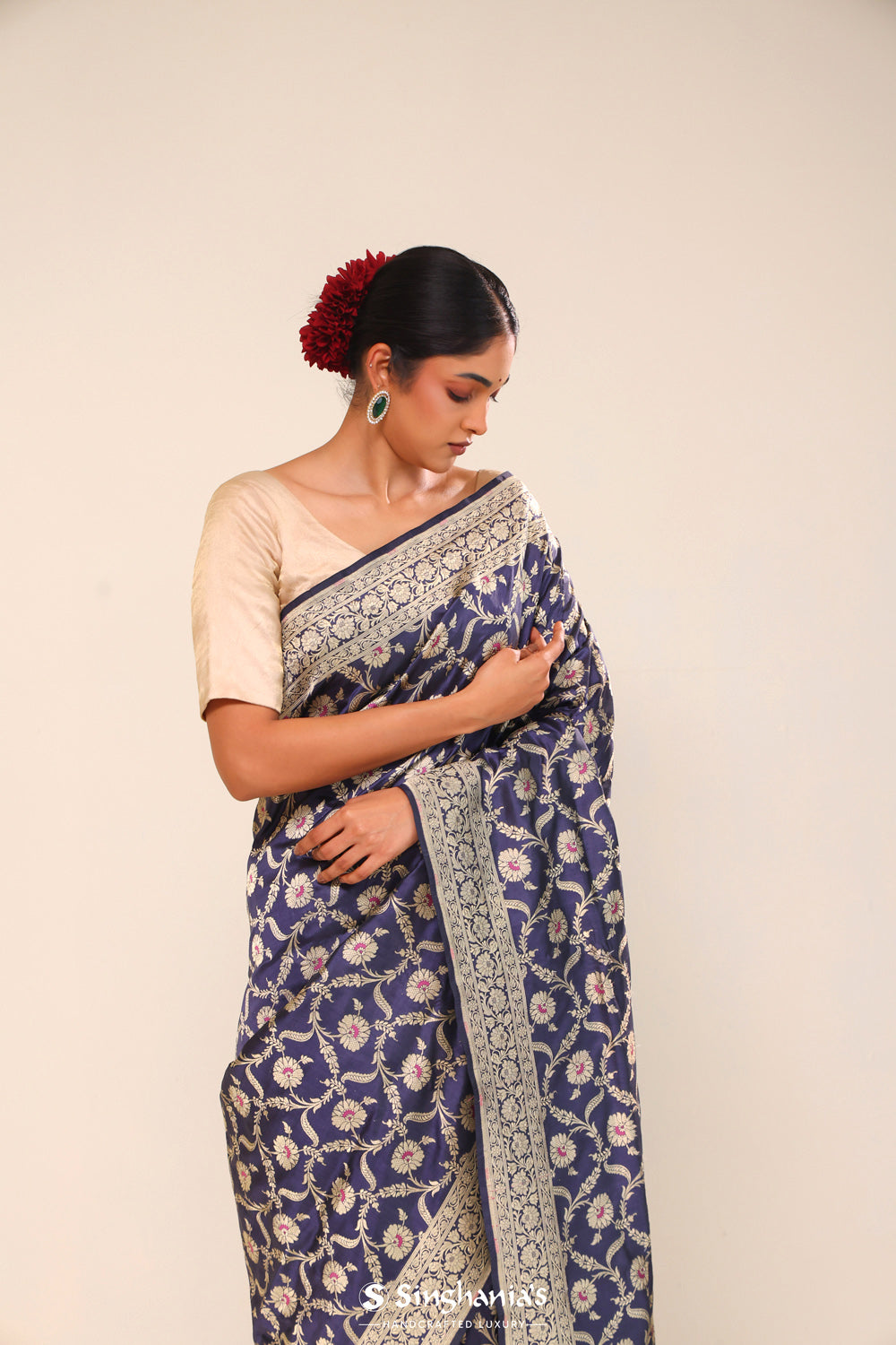 Admiral Blue Chiniya Banarasi Silk Saree