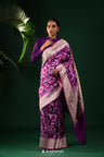 Dark Magenta Banarasi Silk Saree With Animal Motifs