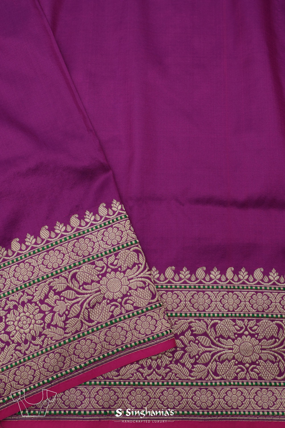 Dark Magenta Banarasi Silk Saree With Animal Motifs