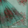 Medium Turquoise Blue Printed Organza Saree With Embroidery