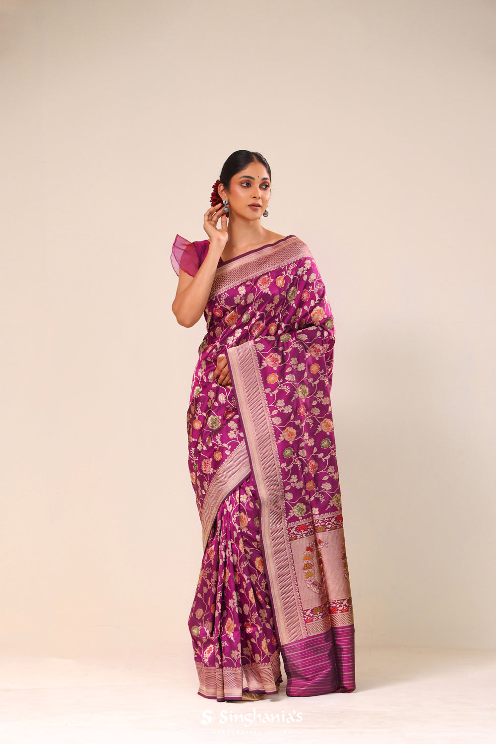 Cardinal Purple Chiniya Banarasi Silk Saree