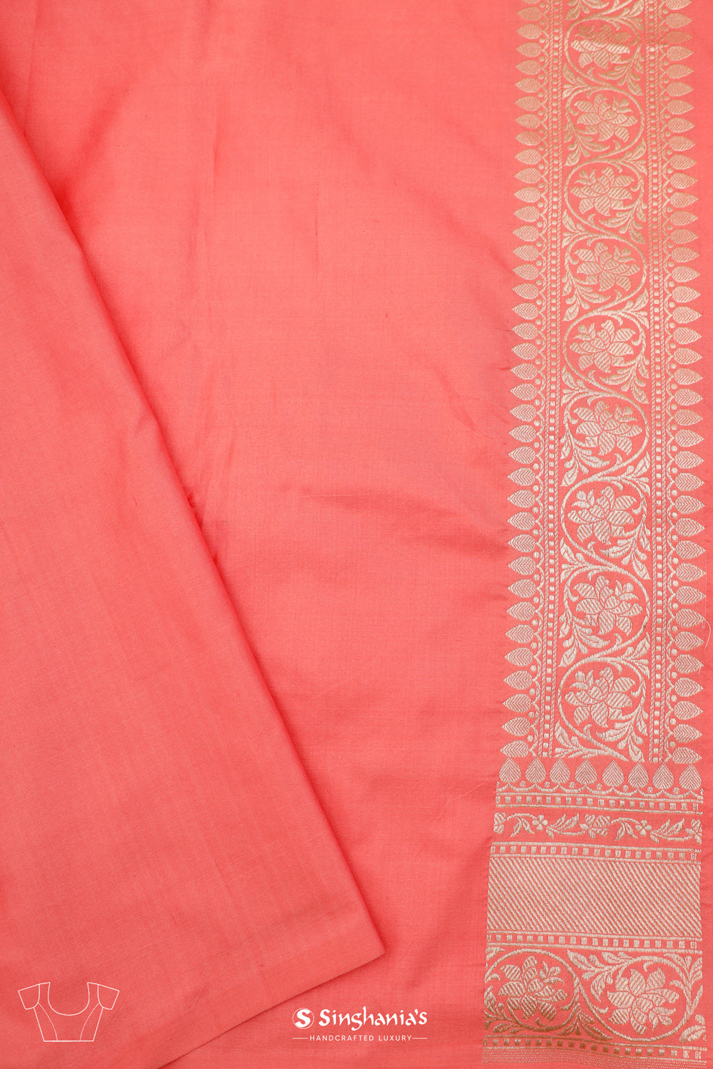 Flamingo Pink Banarasi Silk Saree With Zari Jaal Weaving