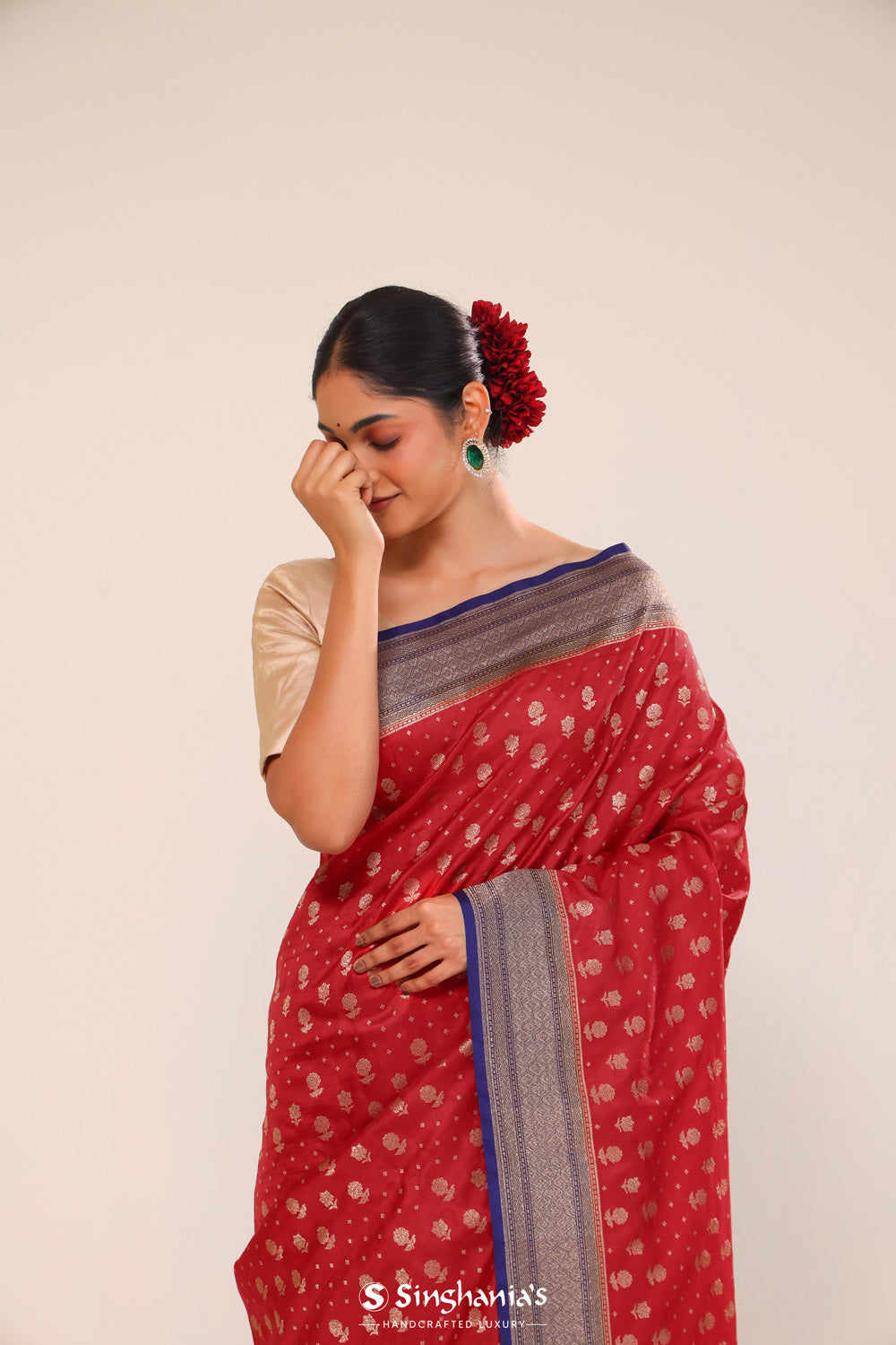 Cincinnati Red Chiniya Banarasi Silk Saree