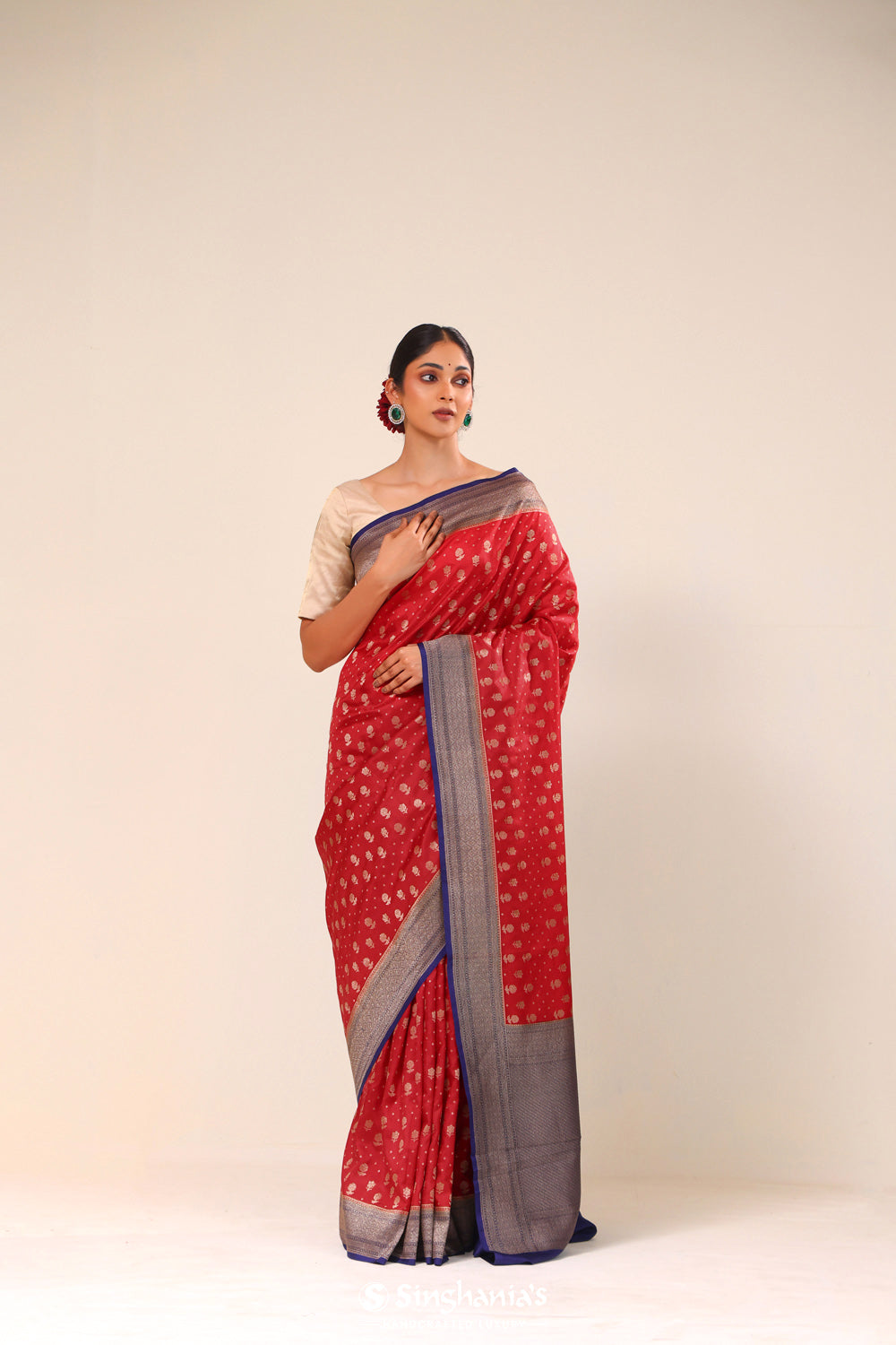 Cincinnati Red Chiniya Banarasi Silk Saree