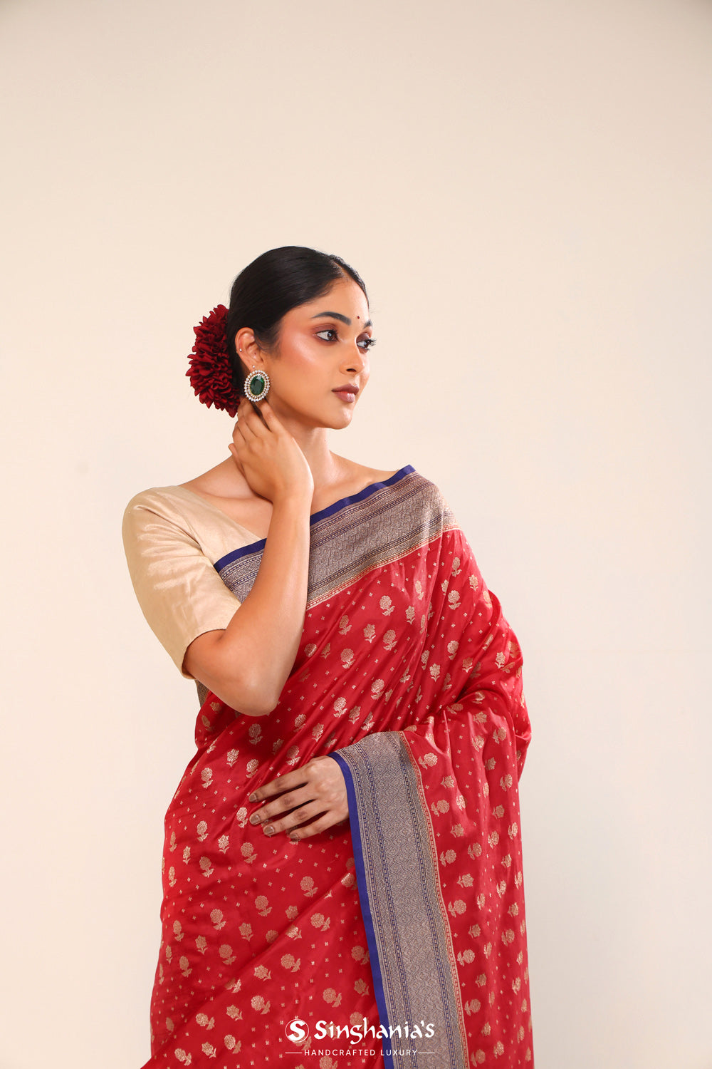 Cincinnati Red Chiniya Banarasi Silk Saree