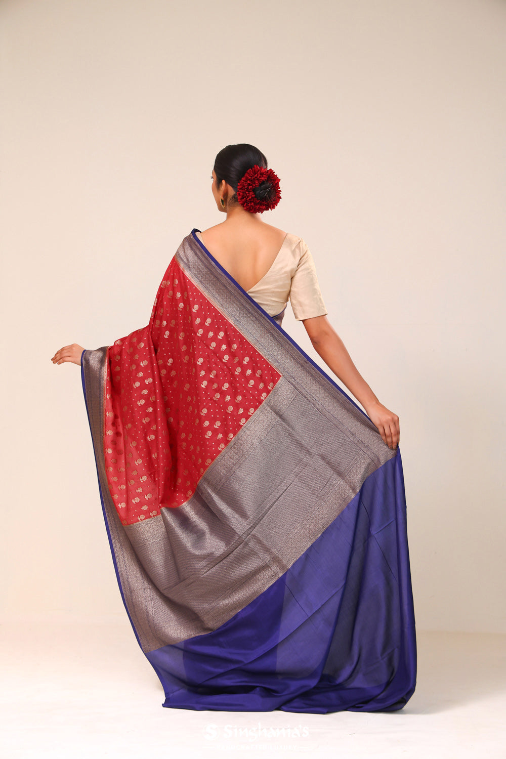 Cincinnati Red Chiniya Banarasi Silk Saree