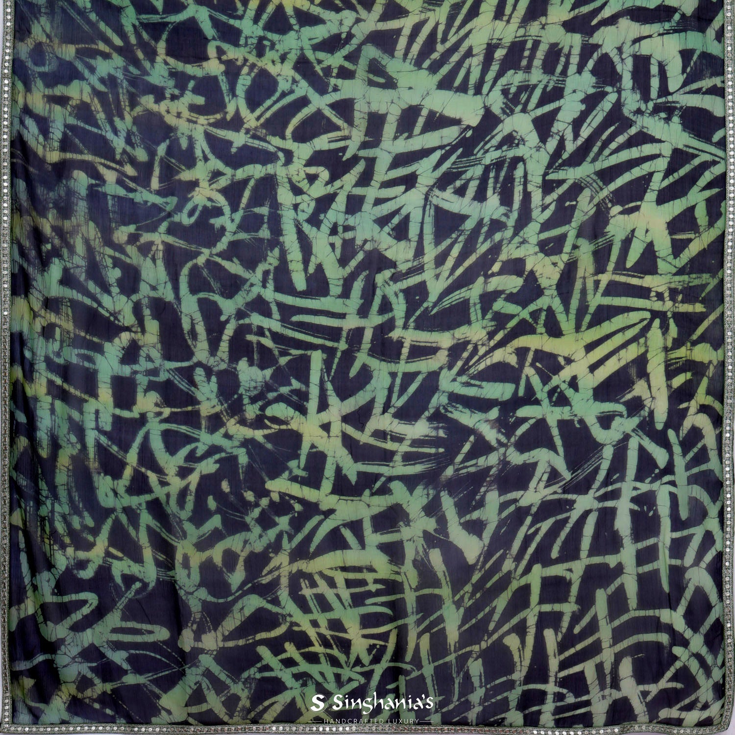 Smoky Black Printed Chiffon Saree With Abstract Pattern