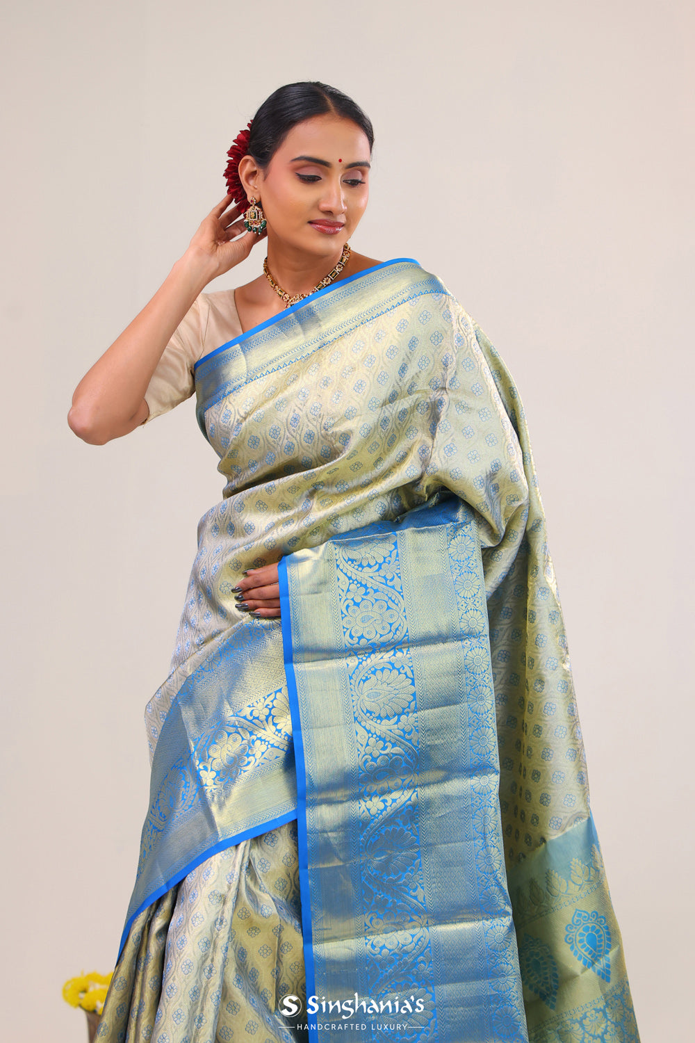 Celadon Gold Jaal Kanjivaram Silk Saree