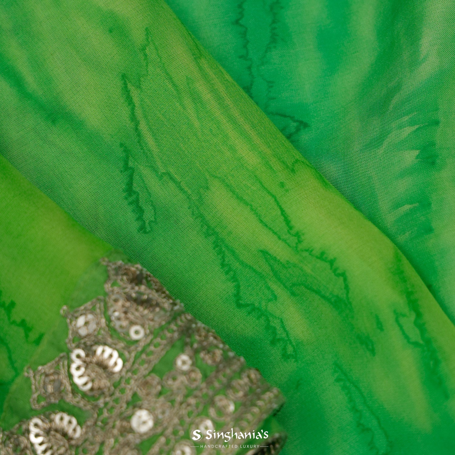 Emerald Green Georgette Saree With Shibori Print
