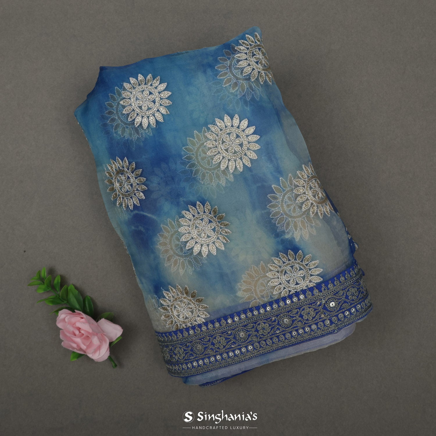 Beau Blue Organza Saree With Embroidery