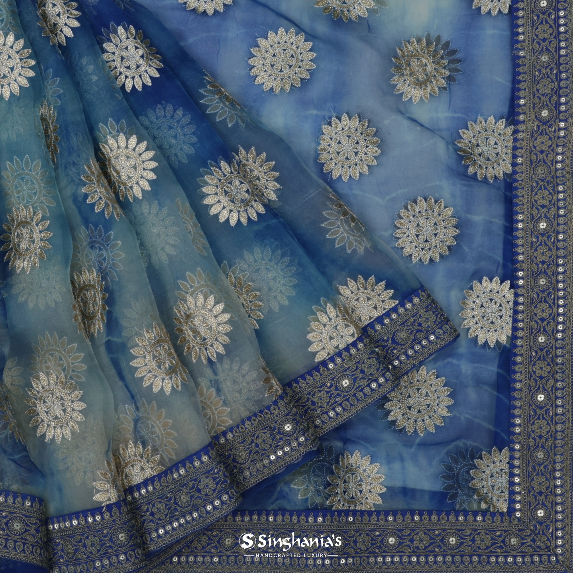 Beau Blue Organza Saree With Embroidery