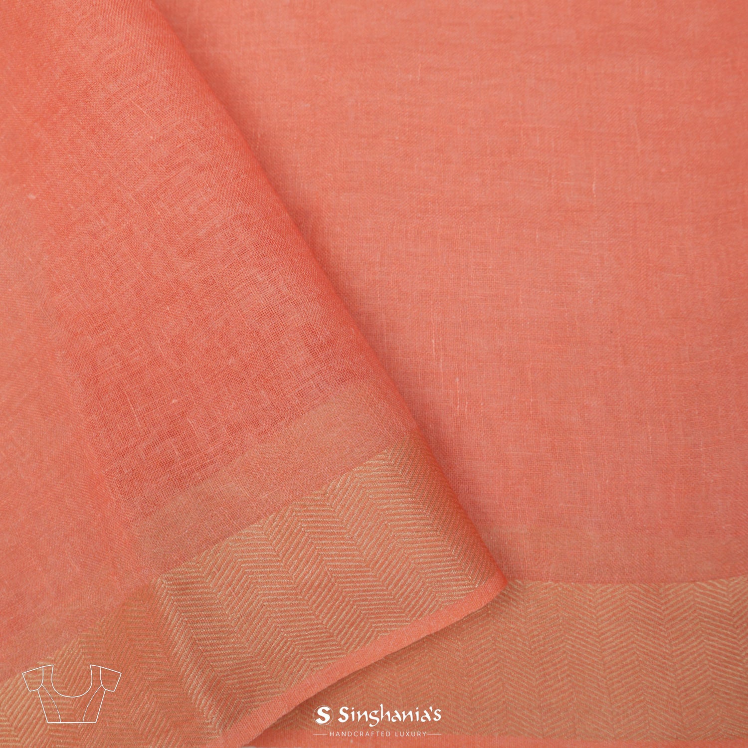 Paradise Peach Printed Linen Saree With Floral Pattern