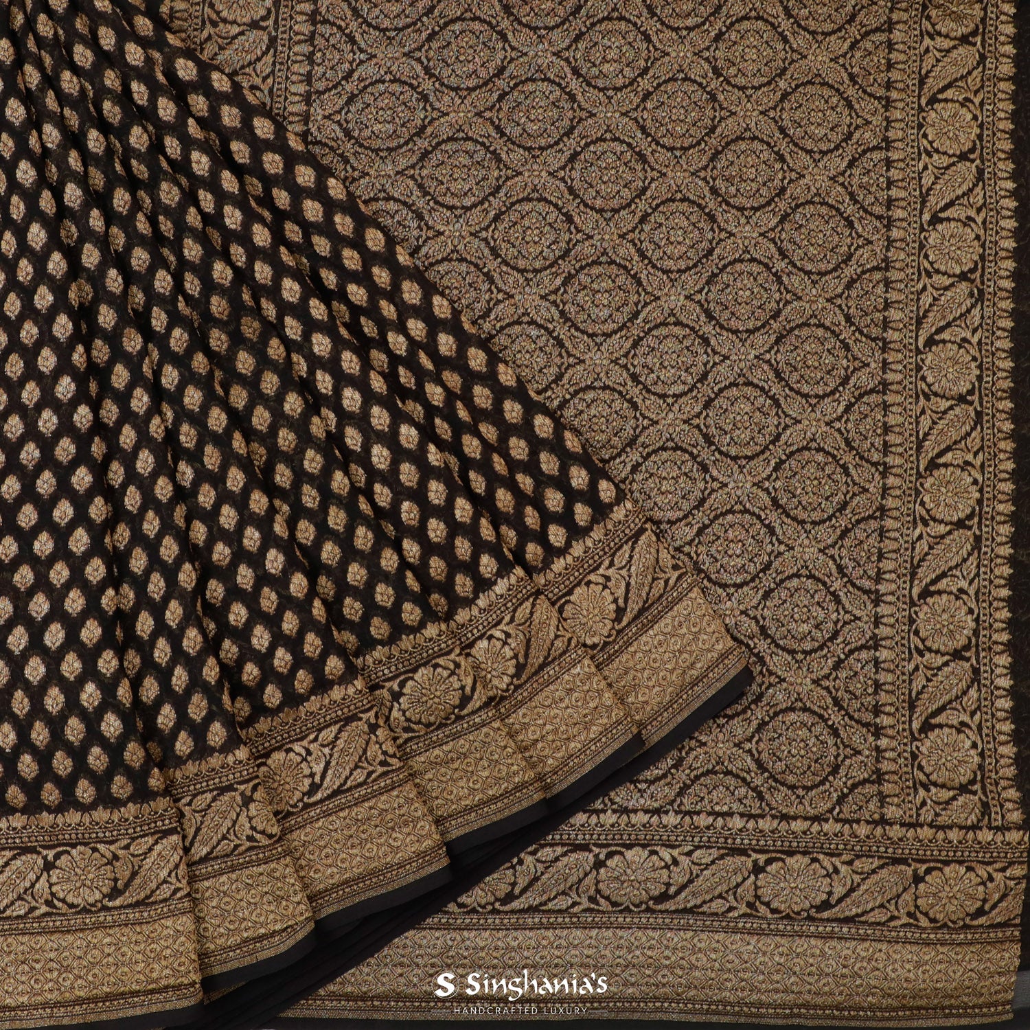 Neutral Black Georgette Saree With Banarasi Weaving