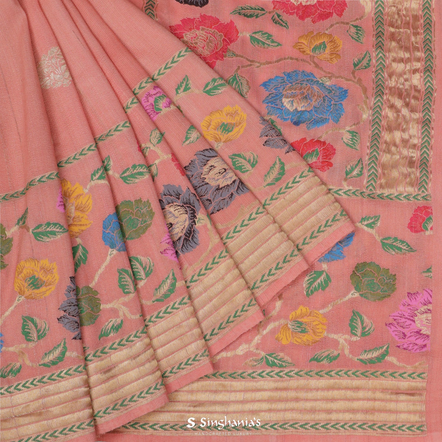 Sea Pink Tusser Saree With Banarasi Weaving