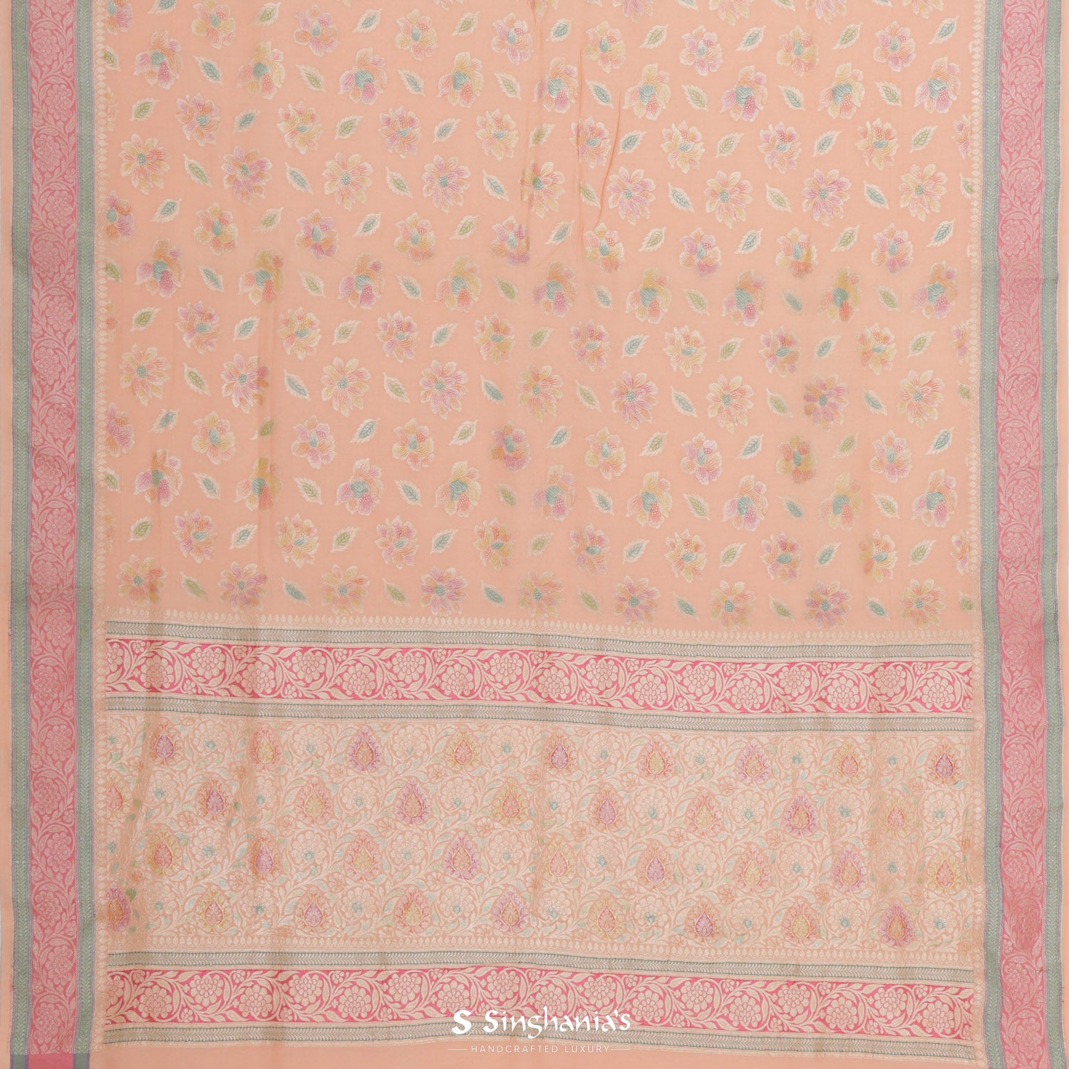 Melon Pink Tussar Saree With Banarasi Weaving