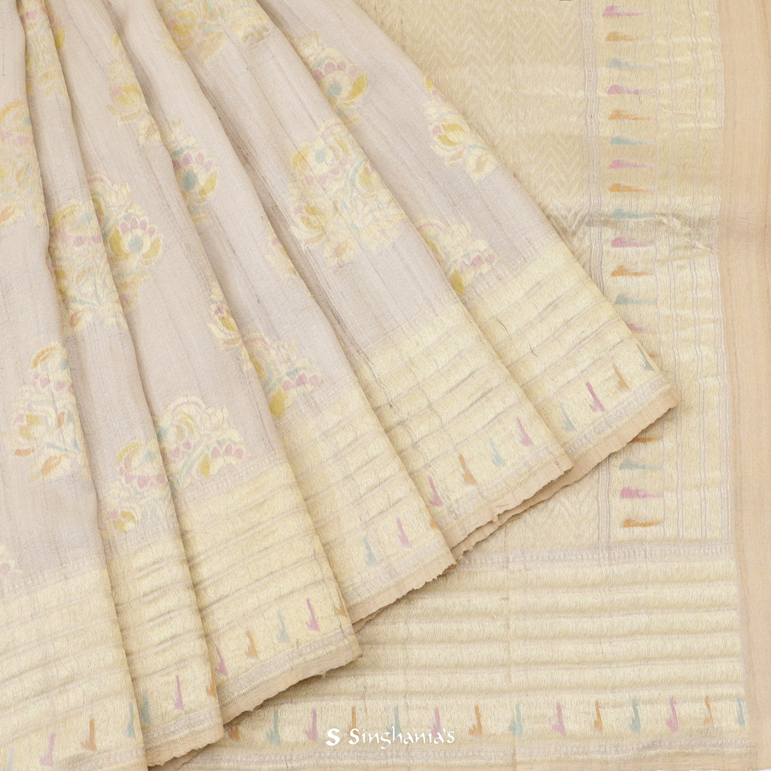 Alhambra Cream Tussar Saree With Meenakari Banarasi Weaving