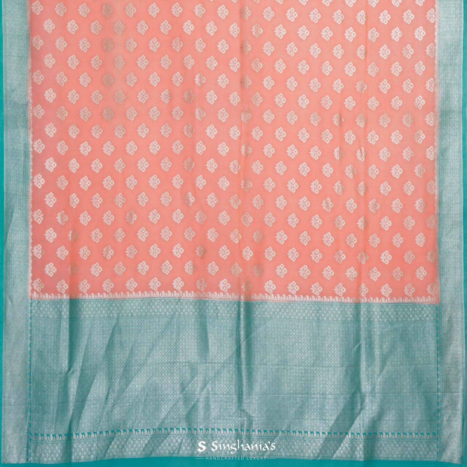 Coral Pink Tussar Saree With Banarasi Weaving