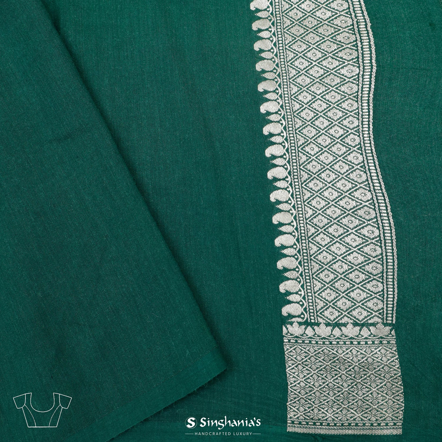 Blue-Green Tussar Saree With Floral Brocade Pattern