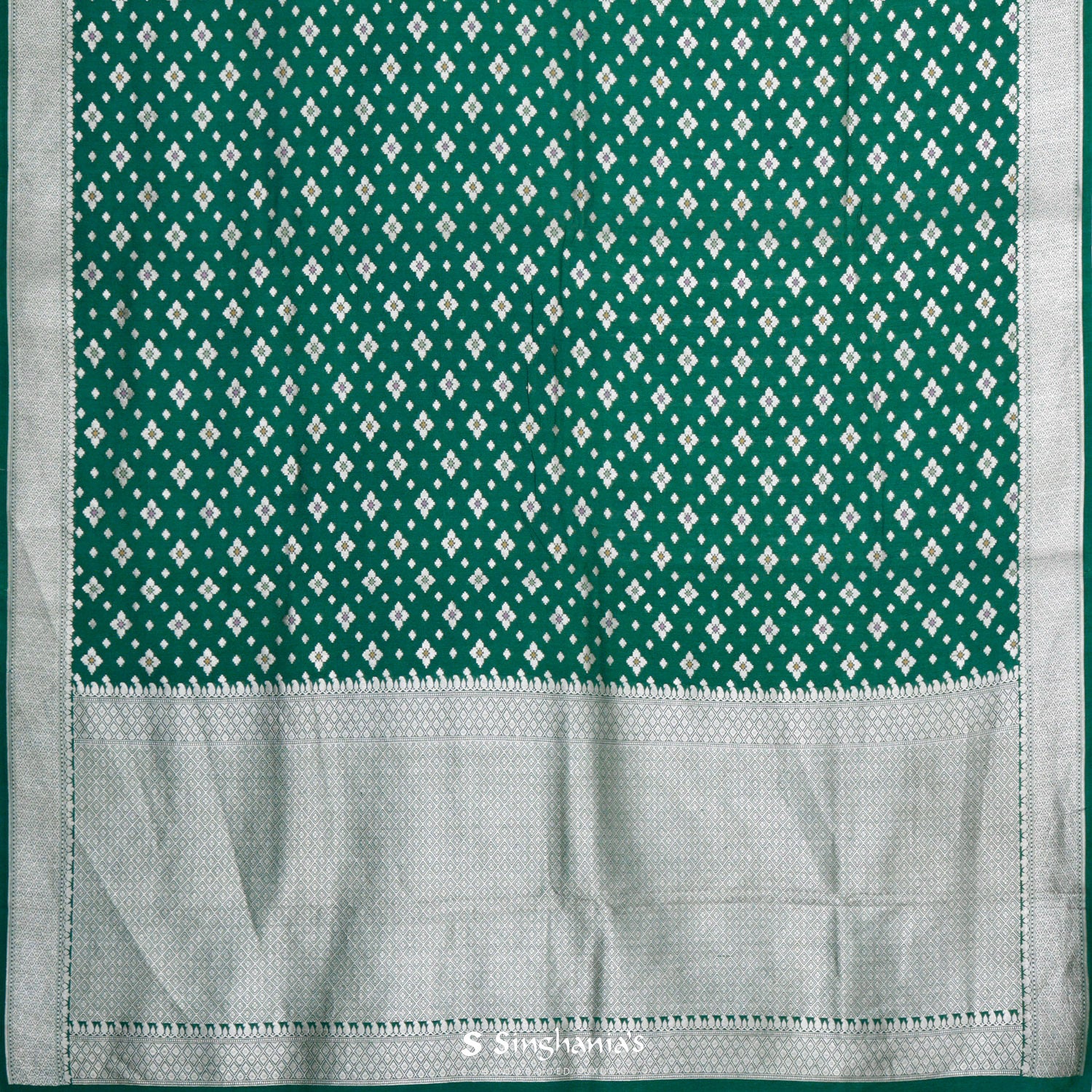 Blue-Green Tussar Saree With Floral Brocade Pattern