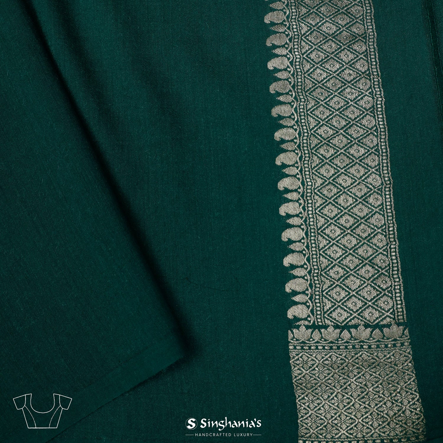 Bright Bottle Green Tussar Saree With Floral Weaving