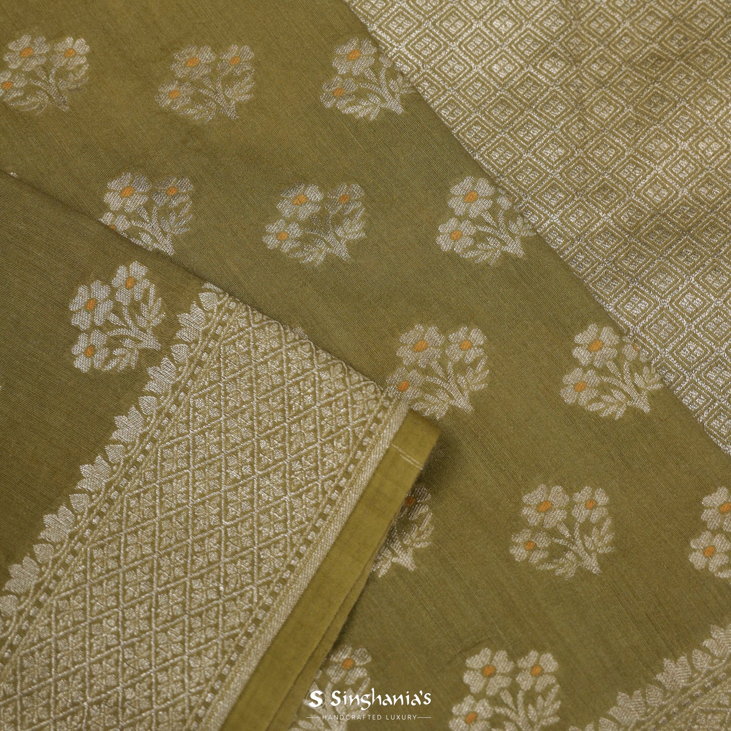 Old Moss Greentussar Saree With Banarasi Weaving