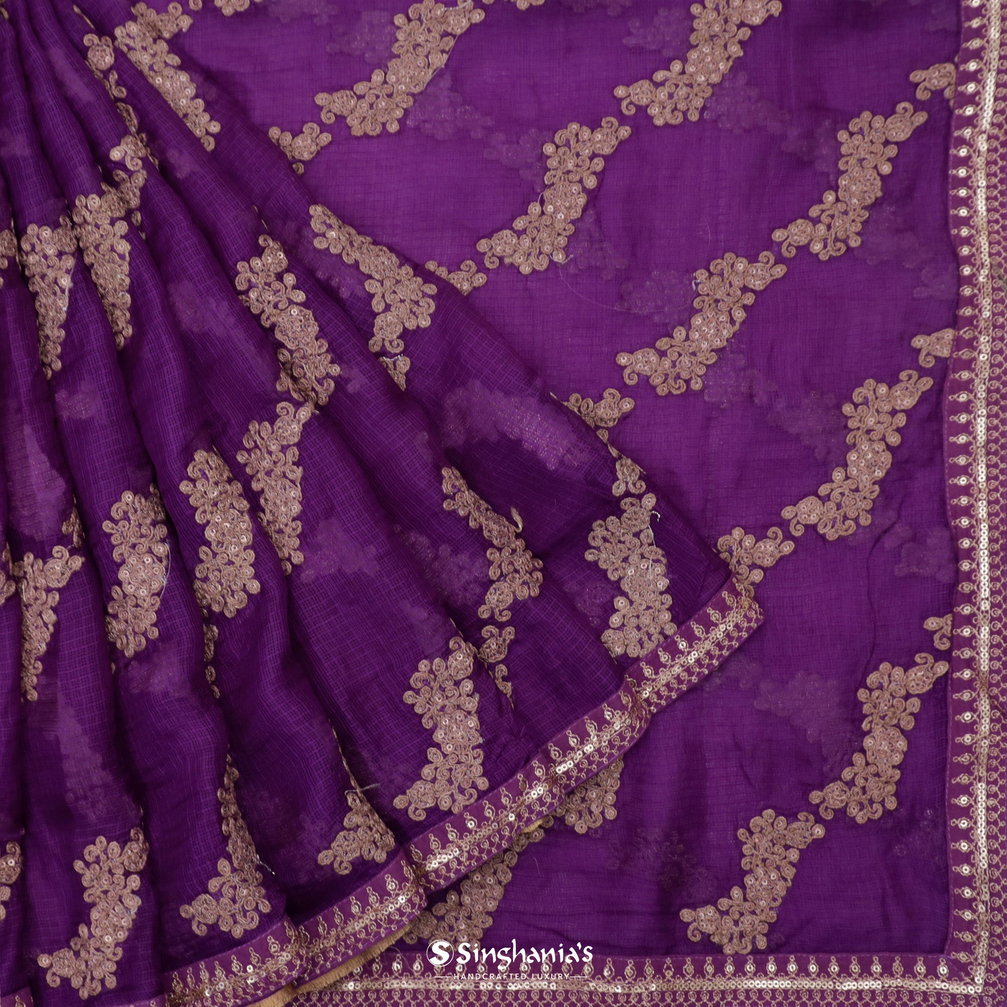 Luxury Purple Kota Silk Saree With Zari Embroidery