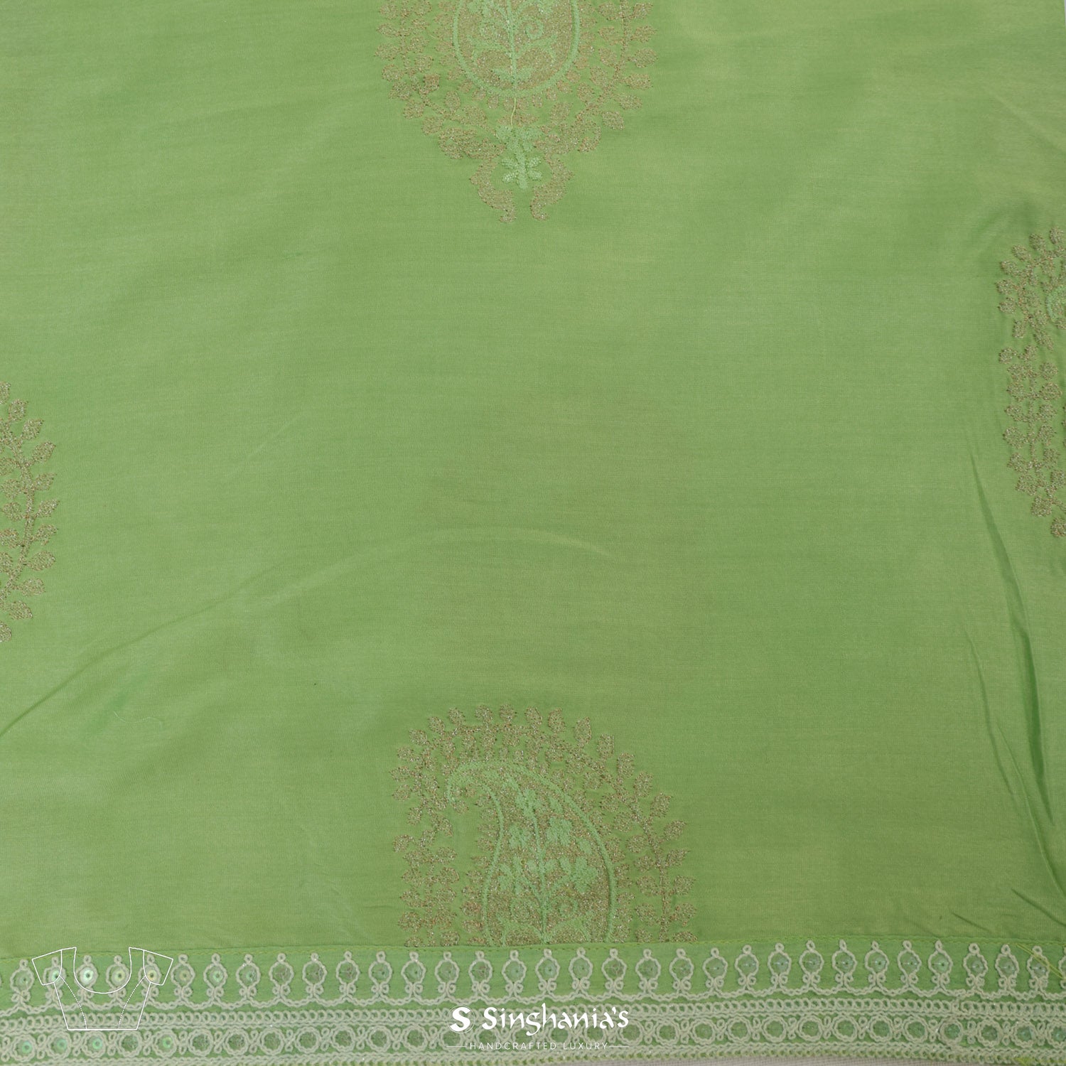 Pistachio Green Kota Silk Saree With Thread Embroidery