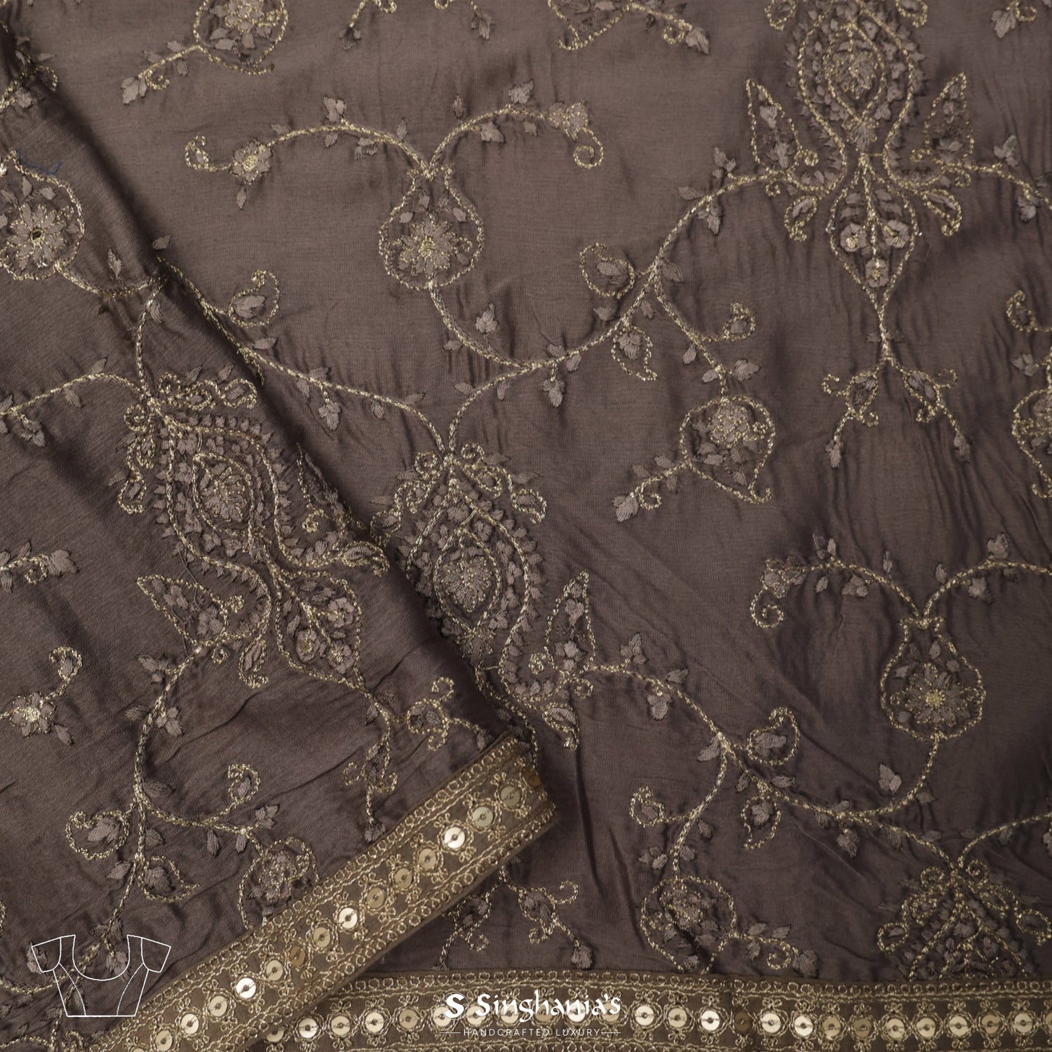 Light Gray Printed Kota Silk Saree With Floral Pattern