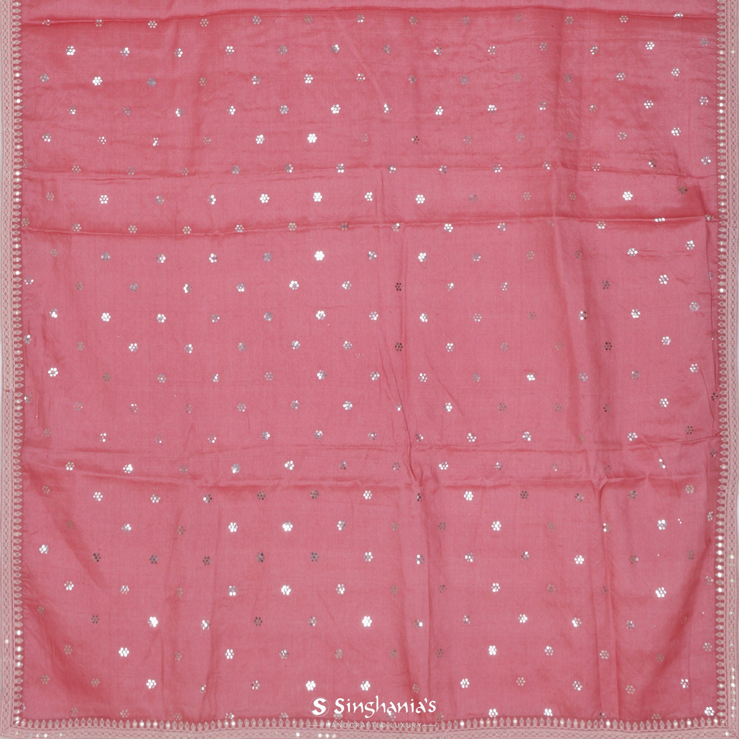 Tulip Pink Tussar Silk Saree With Floral Butti Mukaish Work