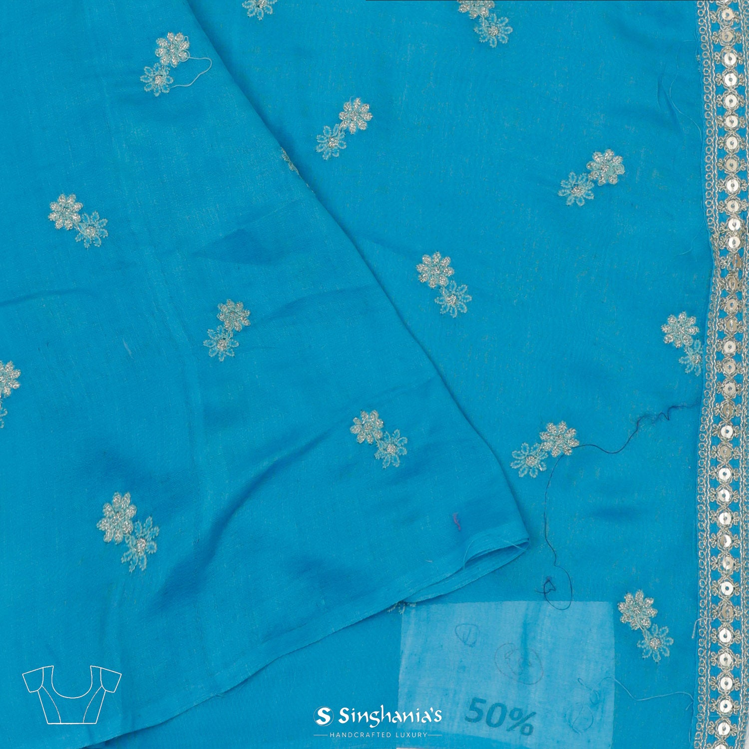 Blue Multicolour Printed Georgette Saree With Shibori Print